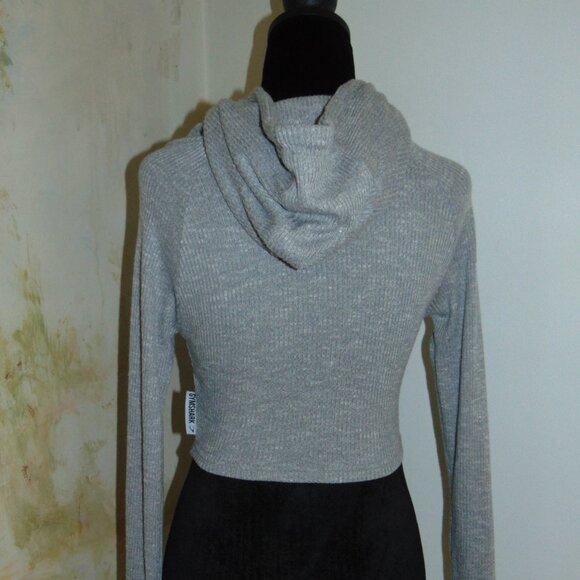 Gymshark Heather Gray Stretchy Ribbed Thermal Knit Hoodie Activewear Gym Workout - Picture 7 of 10